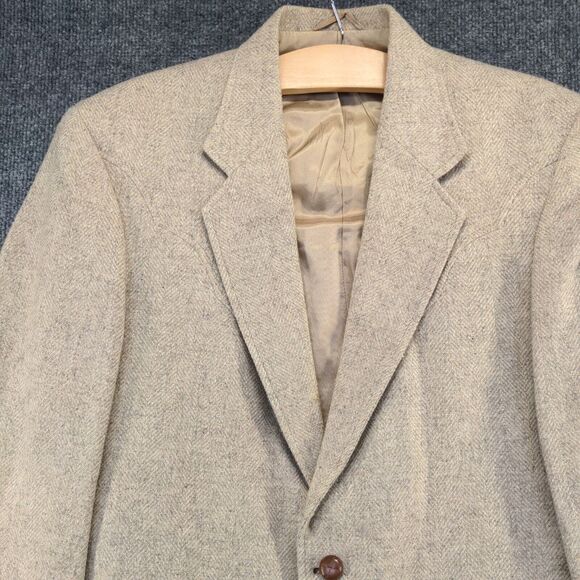 Circle S Men's Blazer Suit Jacket 38R Long Sleeve Tan Single Breasted Lined - Picture 3 of 14